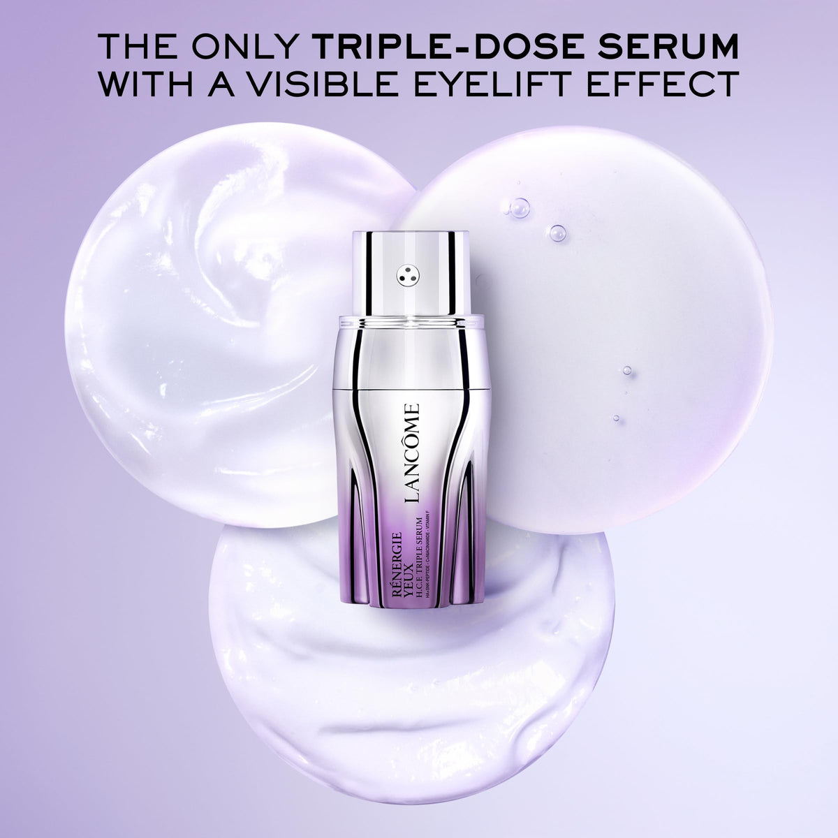 Lancôme close-up of serum texture highlighting hydrating silky finish and plumping