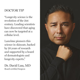 Lancôme Absolue Longevity MD label detail emphasizing scientific backing and ingredient clarity