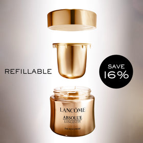 Lancôme Absolue cream beside ruler showing compact 2.0 oz refill size