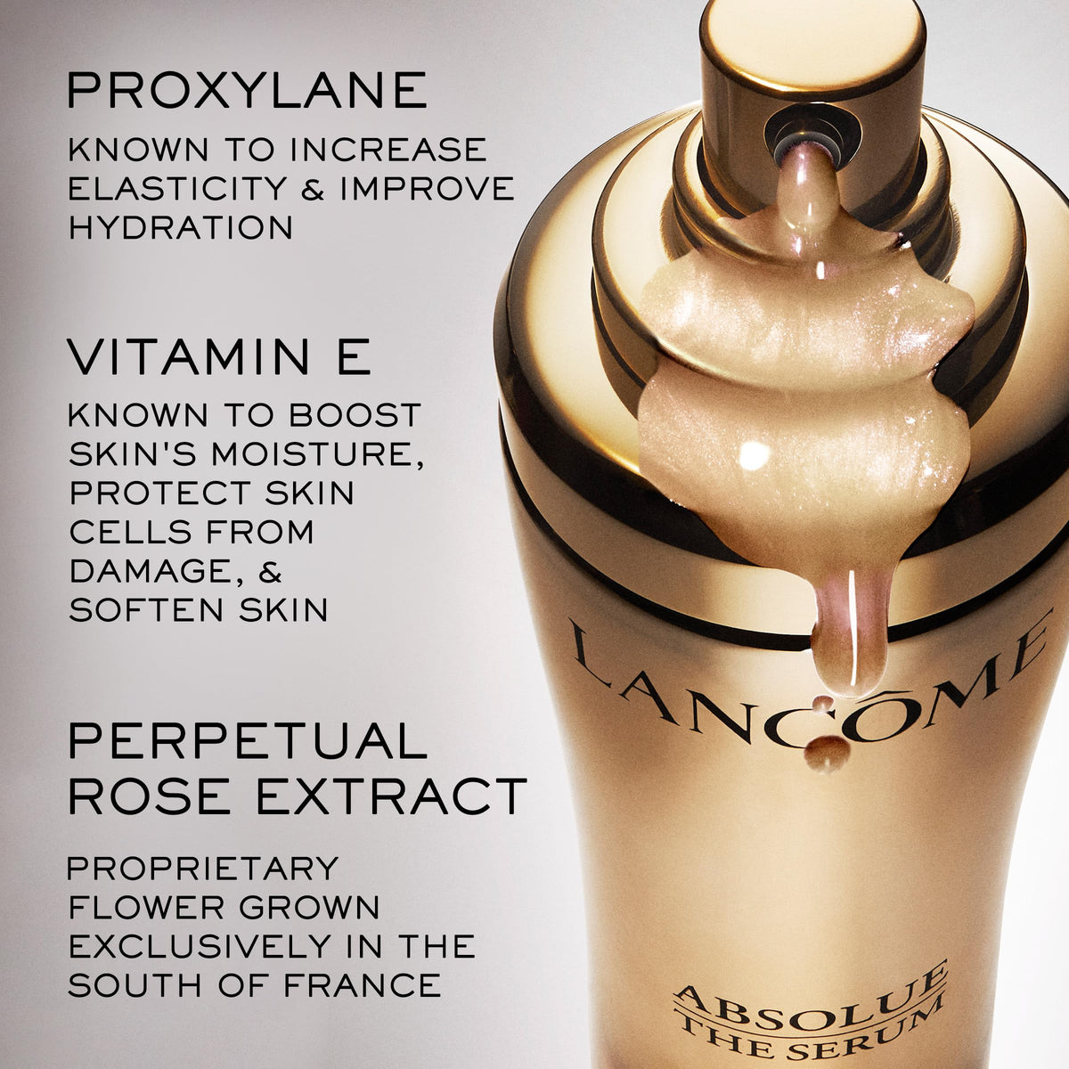 Lancôme dropper applying serum to hand for targeted renewal and precise dosing