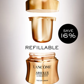 Lancôme jar held in hand for size scale, shows 2.0 oz travel-friendly volume