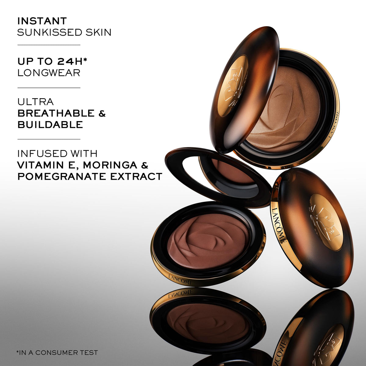Lancôme bronzer texture close-up revealing velvety powder for seamless blending benefit