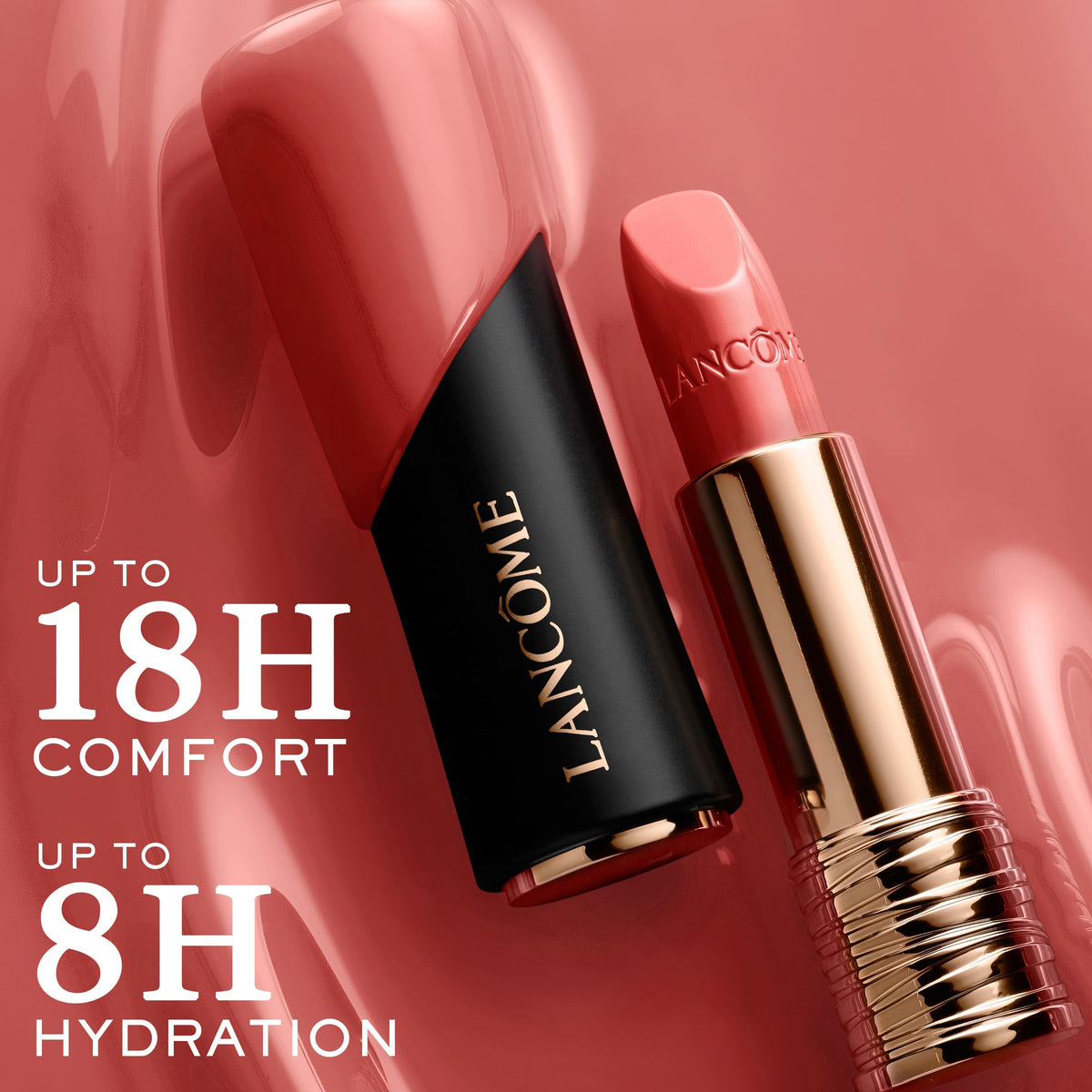 Lancôme cap and tube detail highlighting logo and design for luxurious feel