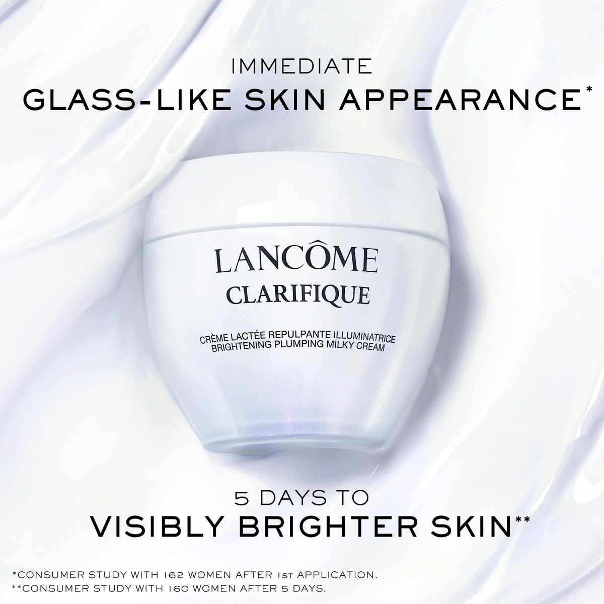 Lancôme Clarifique set styled on a bathroom vanity showing routine use and aesthetic benefit