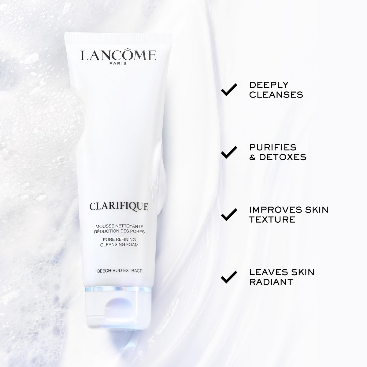 Lancôme Clarifique bottle held in hand for scale to show 4.2 fl oz practical size