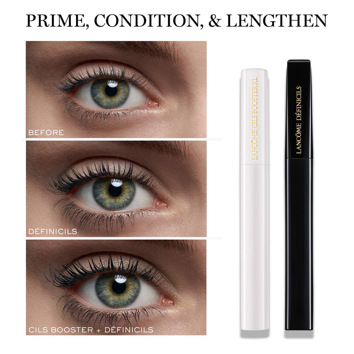 Lancôme Définicils beside coin size comparison showing compact tube for travel-friendly convenience