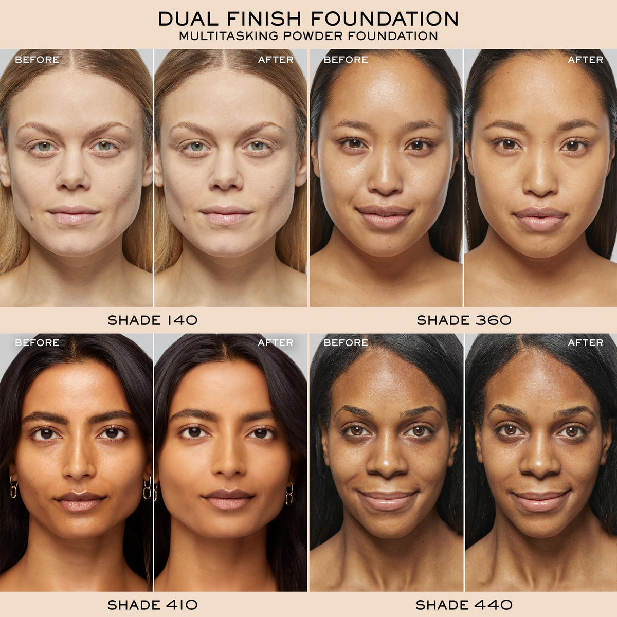 Lancôme dry brush application showing natural matte finish and quick blending