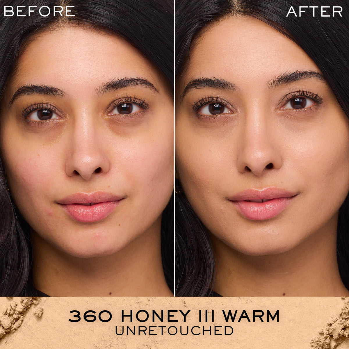 Lancôme sponge applying powder to cheek for even application