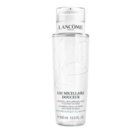 Lancôme bottle front view showing label and 13.5 fl oz size, clear and convenient