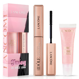 Lancôme product duo front packaging showing compact travel sizes and benefits