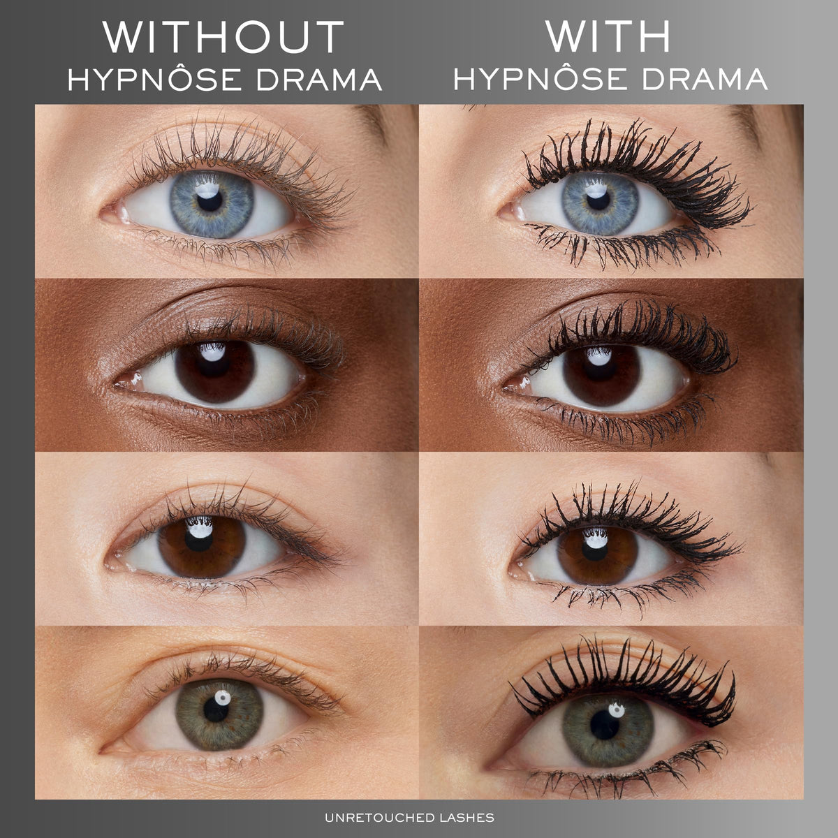 Lancôme mascara applied on lashes showing lifted length benefit