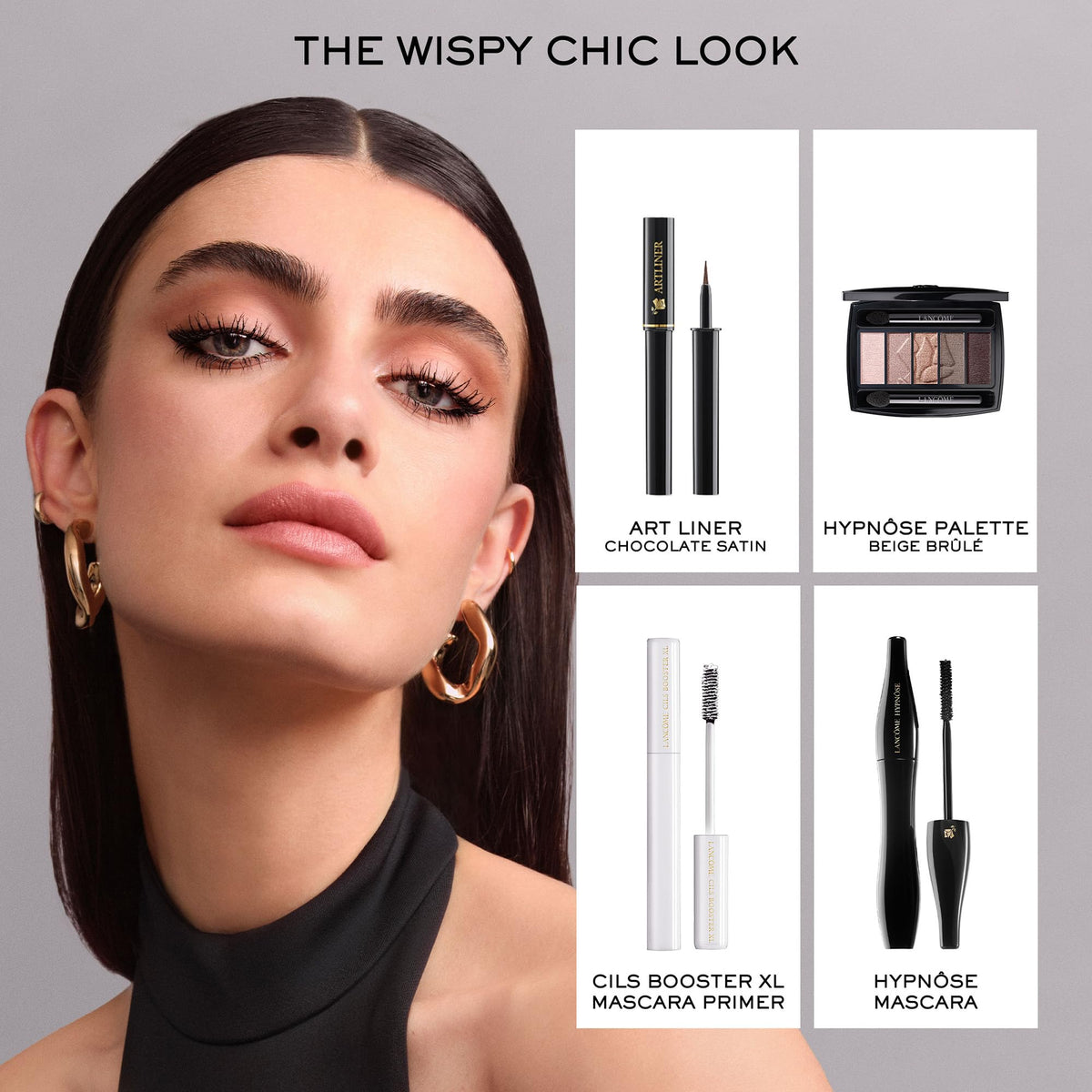Lancôme Hypnôse lifestyle evening look depicting dramatic lashes for a night-out benefit