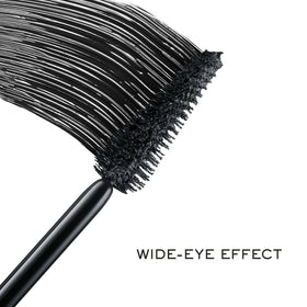 Lancôme mascara texture swatch showing glossy FiberShine finish and separation