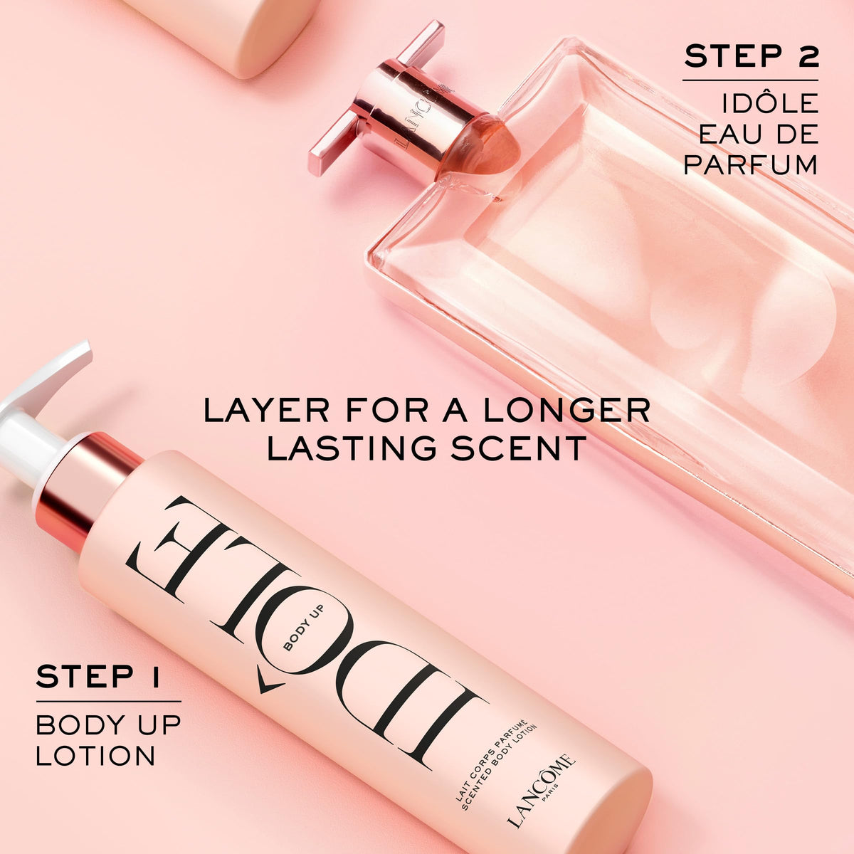 Lancôme Idôle lotion poured onto palm showing smooth moisturizing consistency
