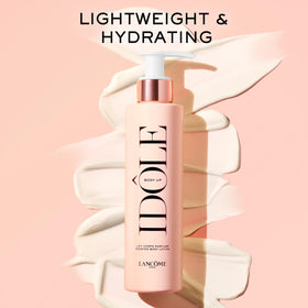 Lancôme Idôle pump close-up highlighting easy dispensing and travel-friendly design
