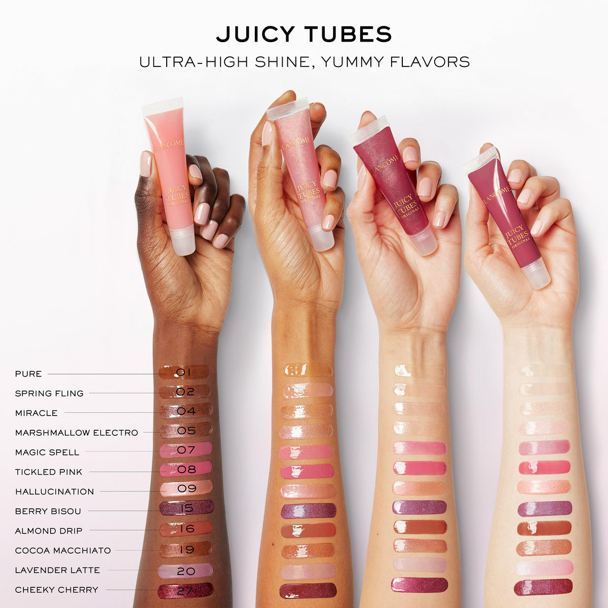 Lancôme Juicy Tubes on lips close-up delivering plump, ultra-shiny appearance