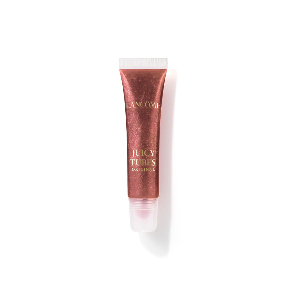 Lancôme Juicy Tubes front view showing Cocoa Macchiato gloss and ultra-shine benefit