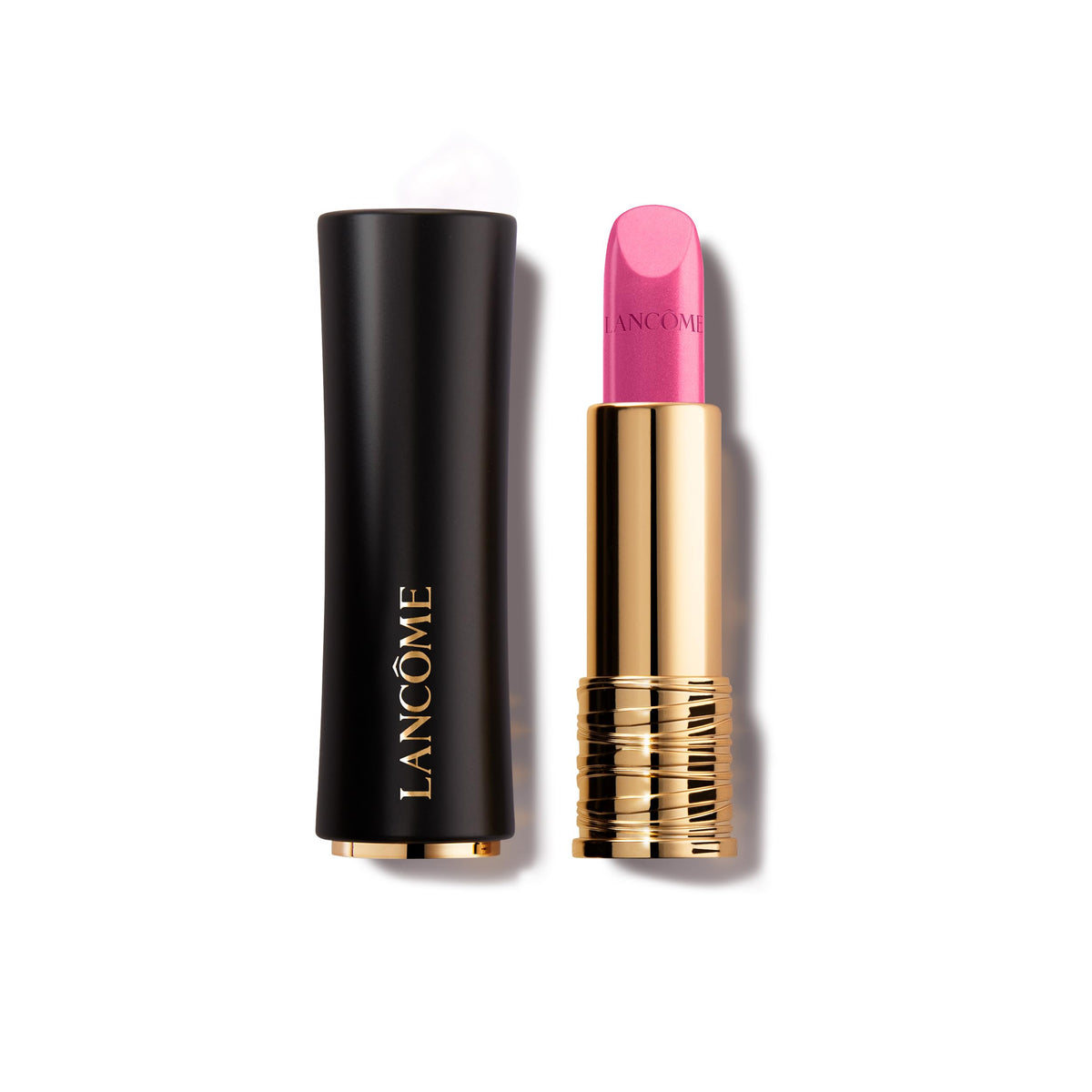 Lancôme lipstick tube front view shows color and elegant case, ideal for polished looks
