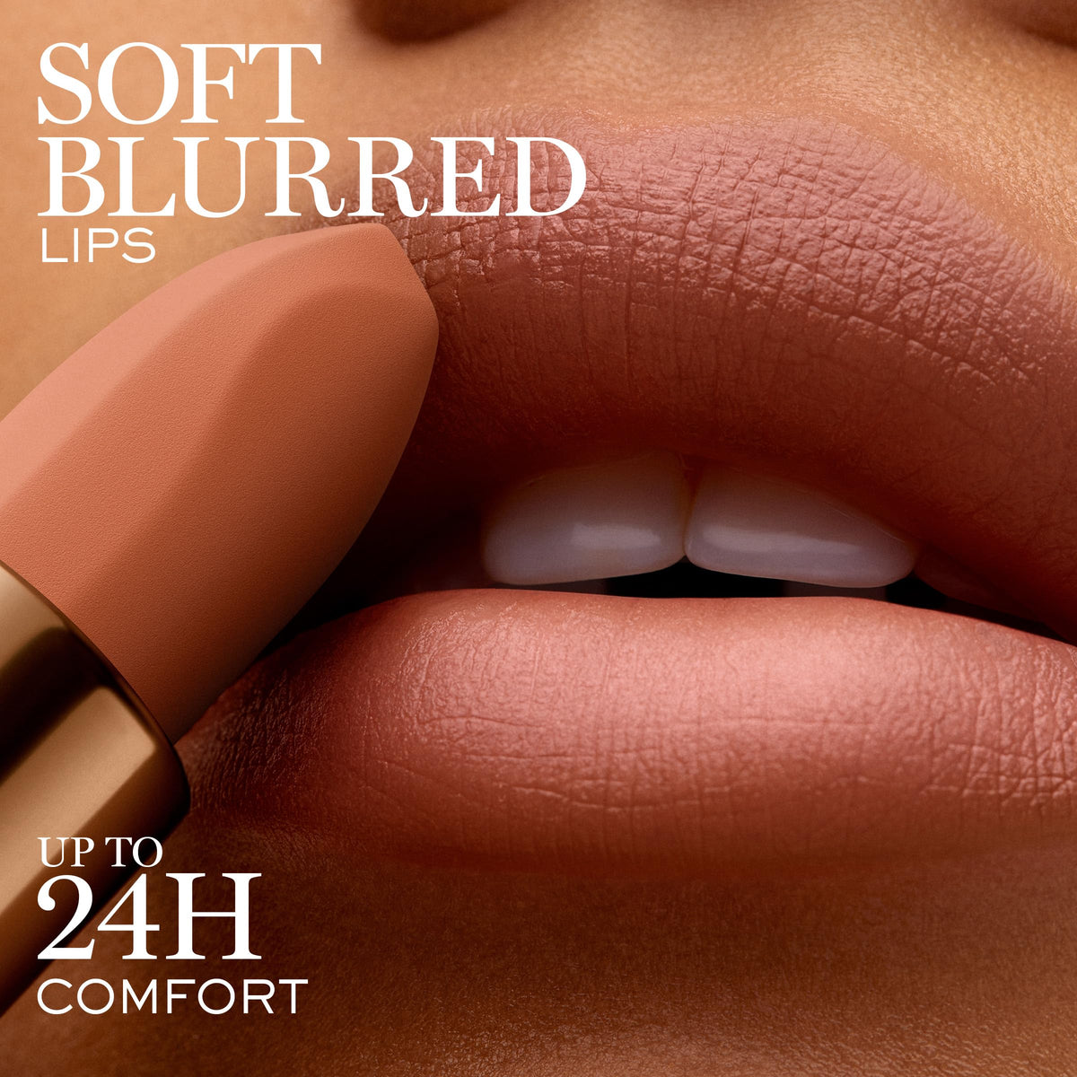 Model wearing Lancôme shade 274 French Tea showing natural wearable color and confidence benefit