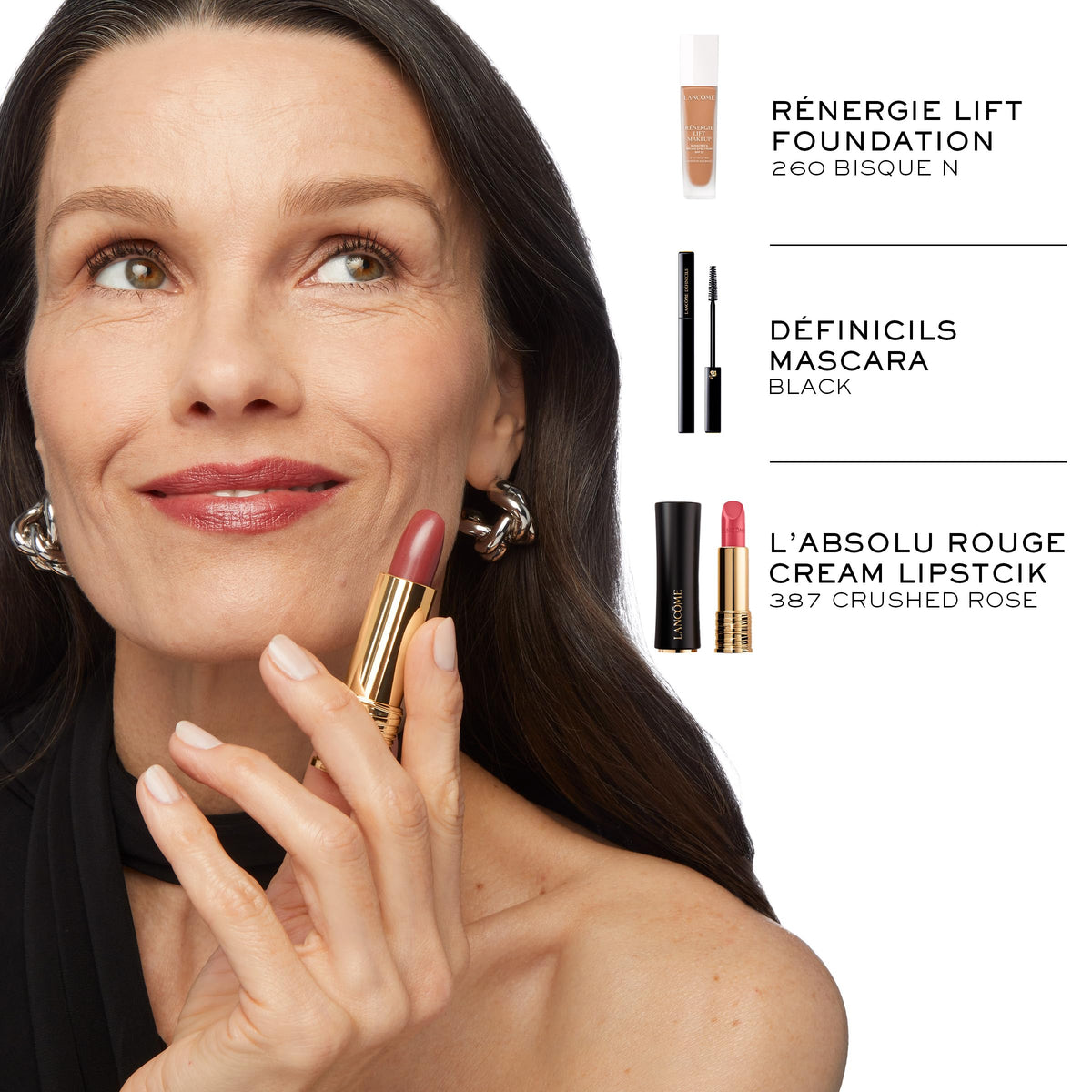 Lancôme lipstick with ruler size comparison for scale and portability benefit