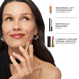 Lancôme lipstick with ruler size comparison for scale and portability benefit