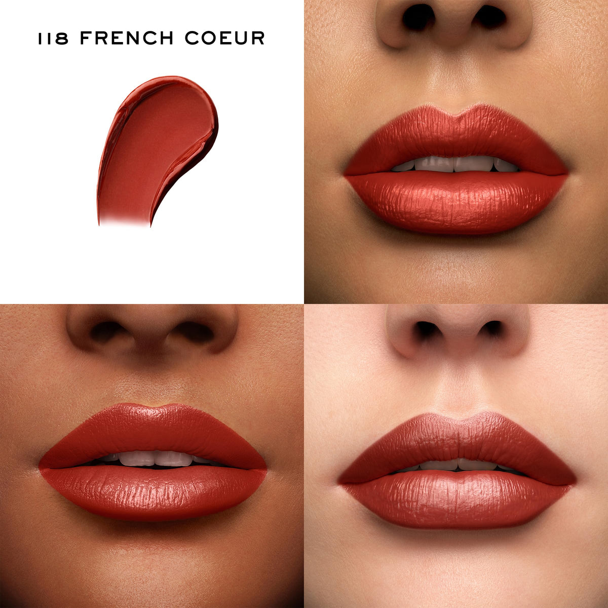 Lancôme swatch of 118 French Cœur on arm showing rich color payoff