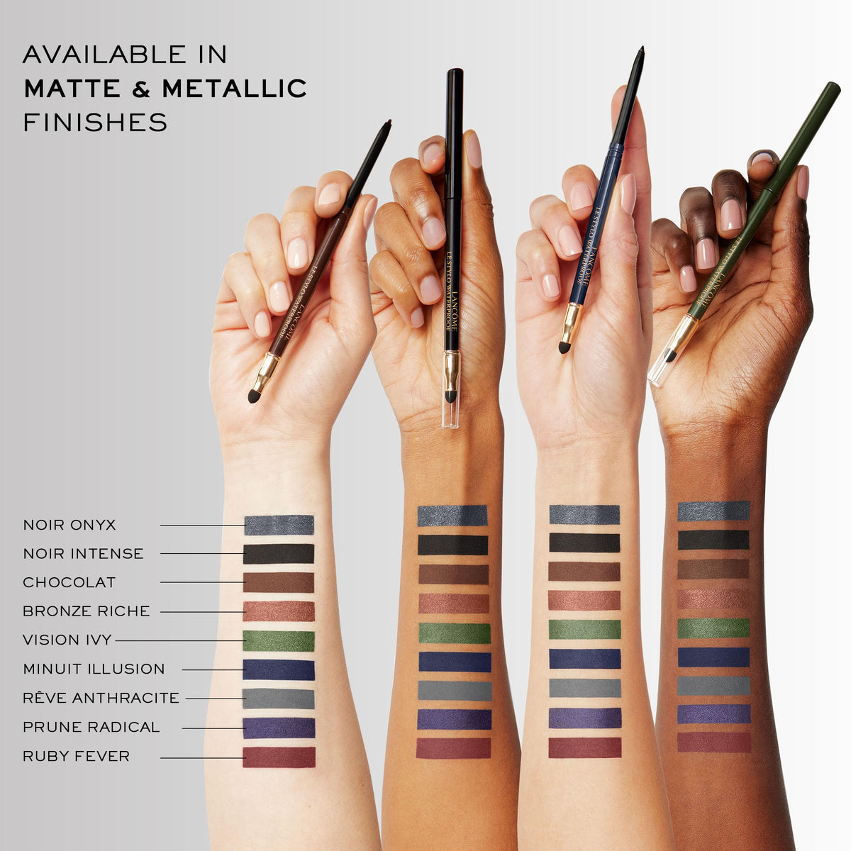 Lancôme swatch on arm showing rich bronze shade and high color payoff