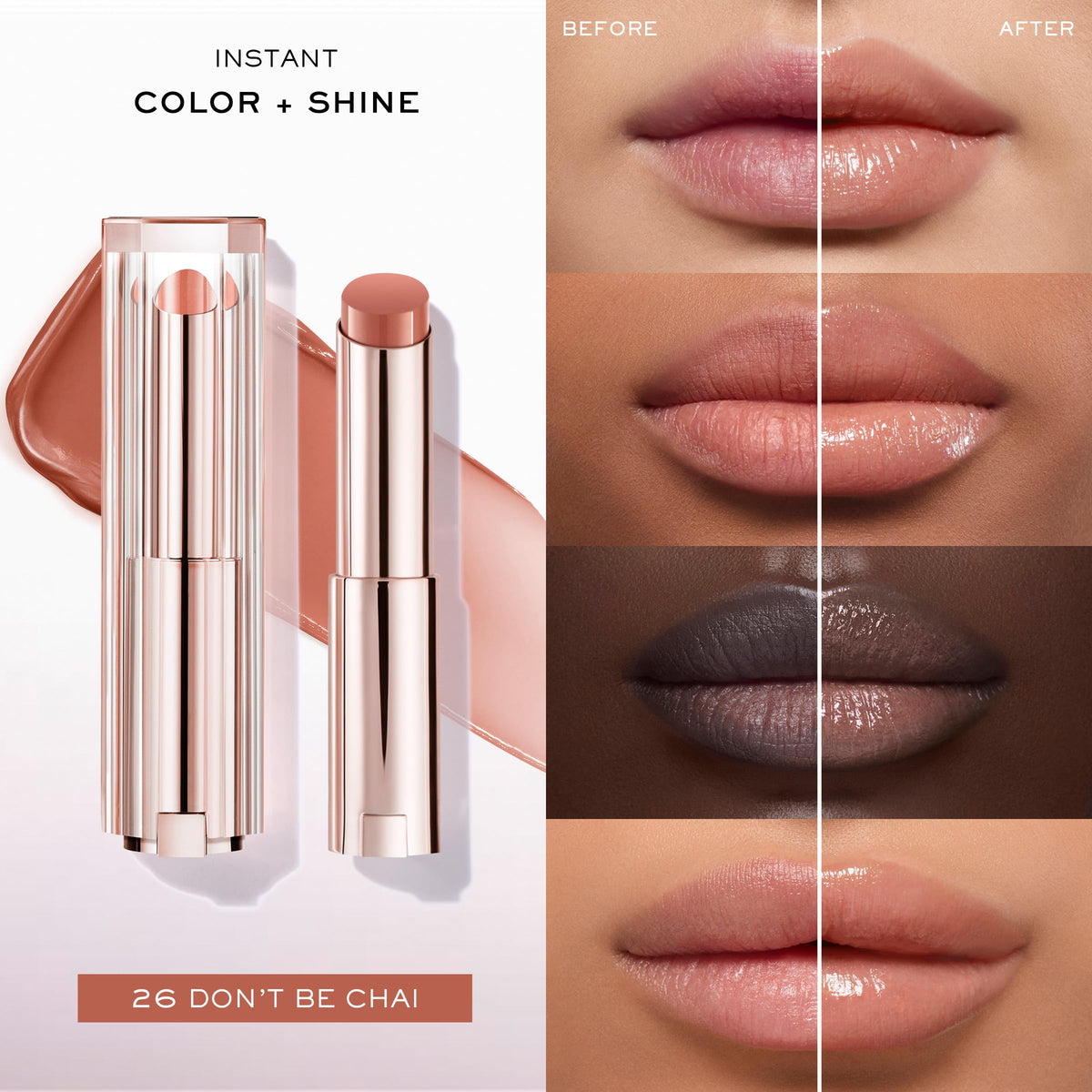 Lancôme swatch of shade 26 DON'T BE CHAI on hand showing buildable color