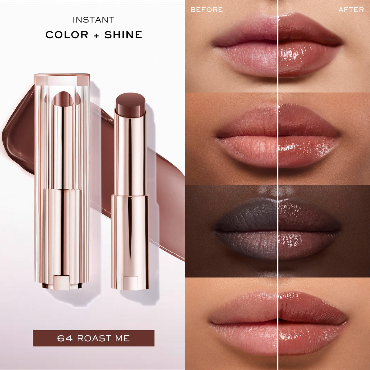Lancôme balm applied on lips demonstrating instant shine and hydration