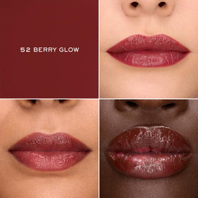 Lancôme swatch of 52 Berry Glow on hand showing buildable berry color and instant shine