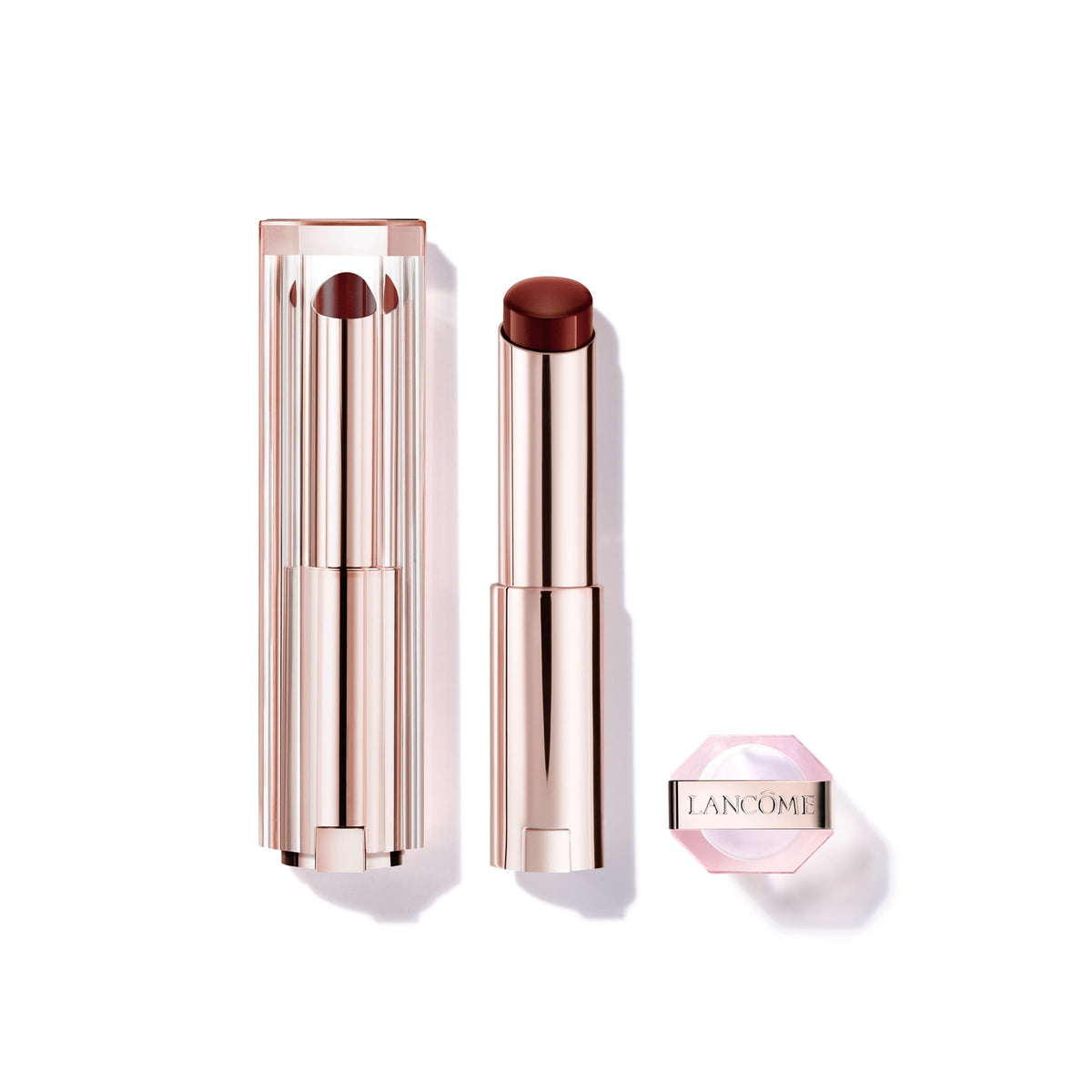 Lancôme front packaging of Butterglow balm showing sleek tube and shade label for quick ID