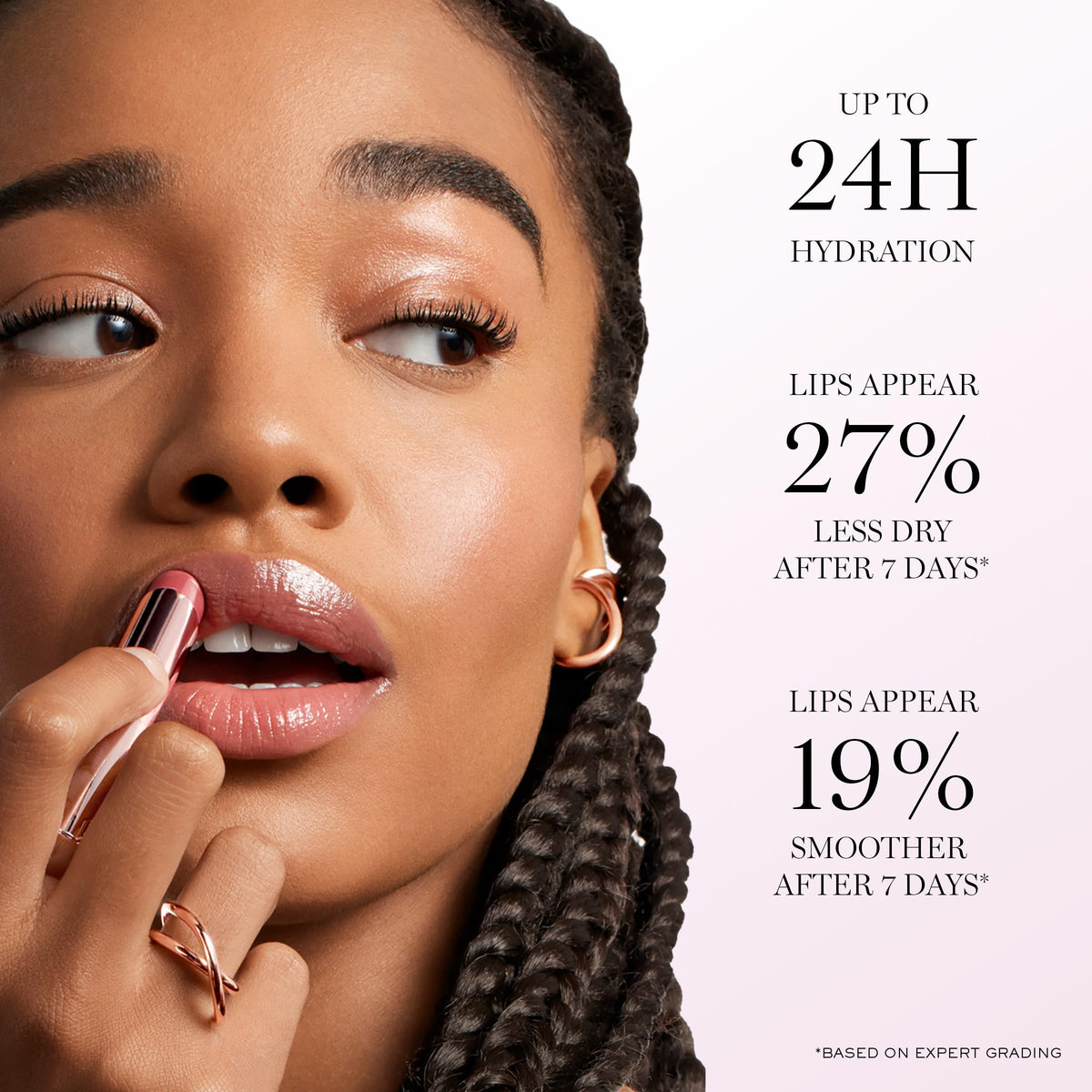 Lancôme close-up lips wearing 52 Berry Glow demonstrating hydrated, smooth look