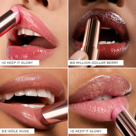 Lancôme close detail of glossy lips emphasizing luminous, non-sticky finish