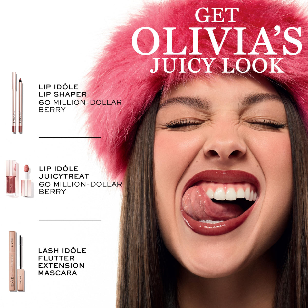 Lancôme lifestyle still of JuicyTreat bottle on reflective surface showing premium finish benefit