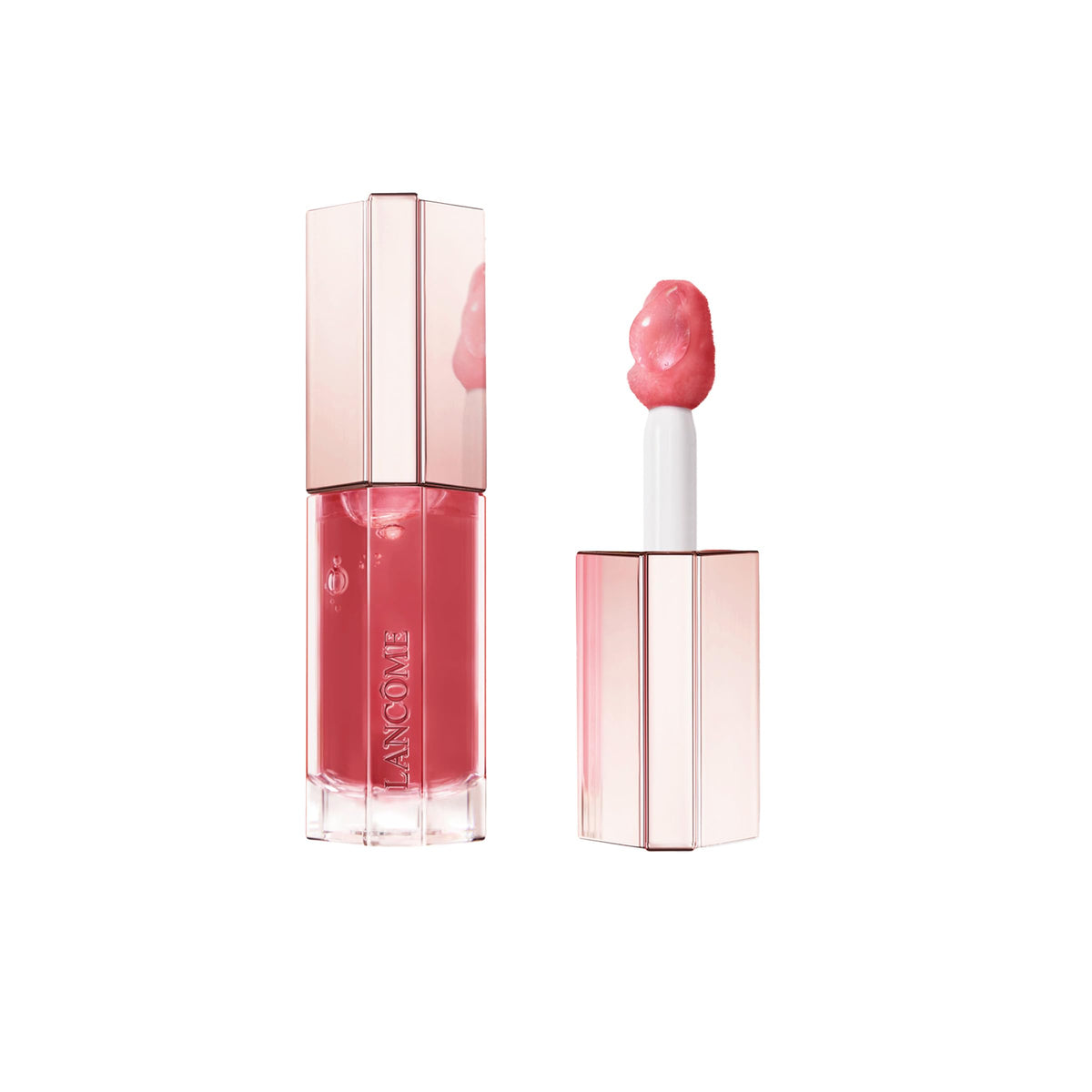 Lancôme front view of JuicyTreat gloss showing tube and nude shade benefit hydration