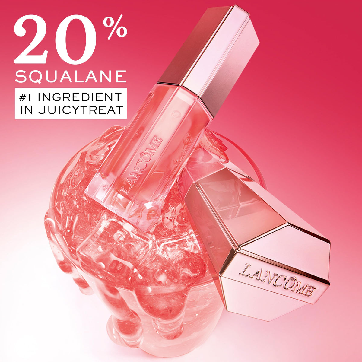 Lancôme JuicyTreat layered over Lip Shaper showing enhanced gloss and definition benefit