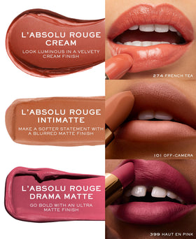 Lancôme opened lipstick showing cream finish delivering radiant, non-greasy sheen