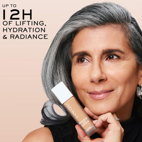 Lancôme foundation on vanity beside skincare showing makeup-skincare hybrid benefits