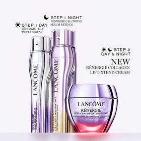 Lancôme jar on bathroom shelf in lifestyle setting signaling integration into morning ritual