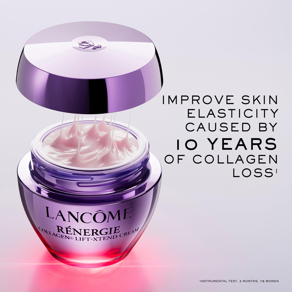 Lancôme 1.7 oz jar next to common items to show actual size and portable convenience
