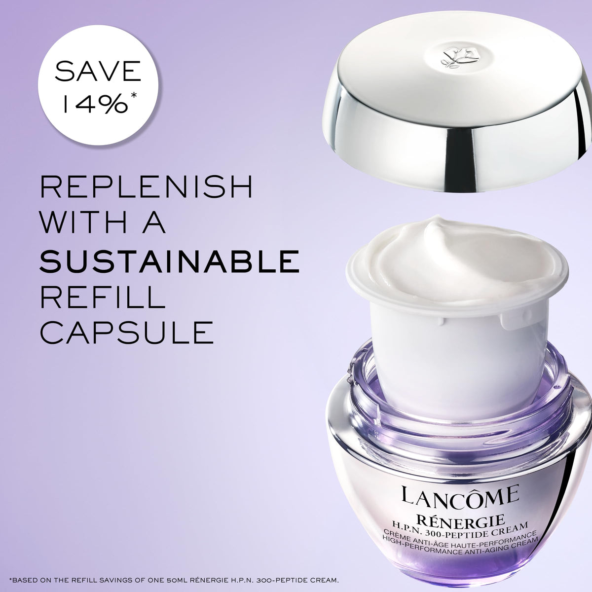 Lancôme jar held in hand for scale and real-size comparison benefit