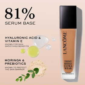 Lancôme ingredients label closeup highlighting hyaluronic acid and skin benefits