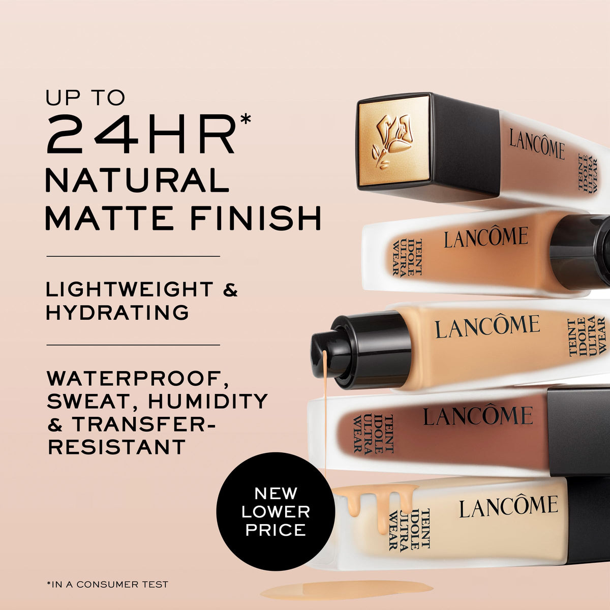 Lancôme pump close-up demonstrating precise dispense and mess-free use