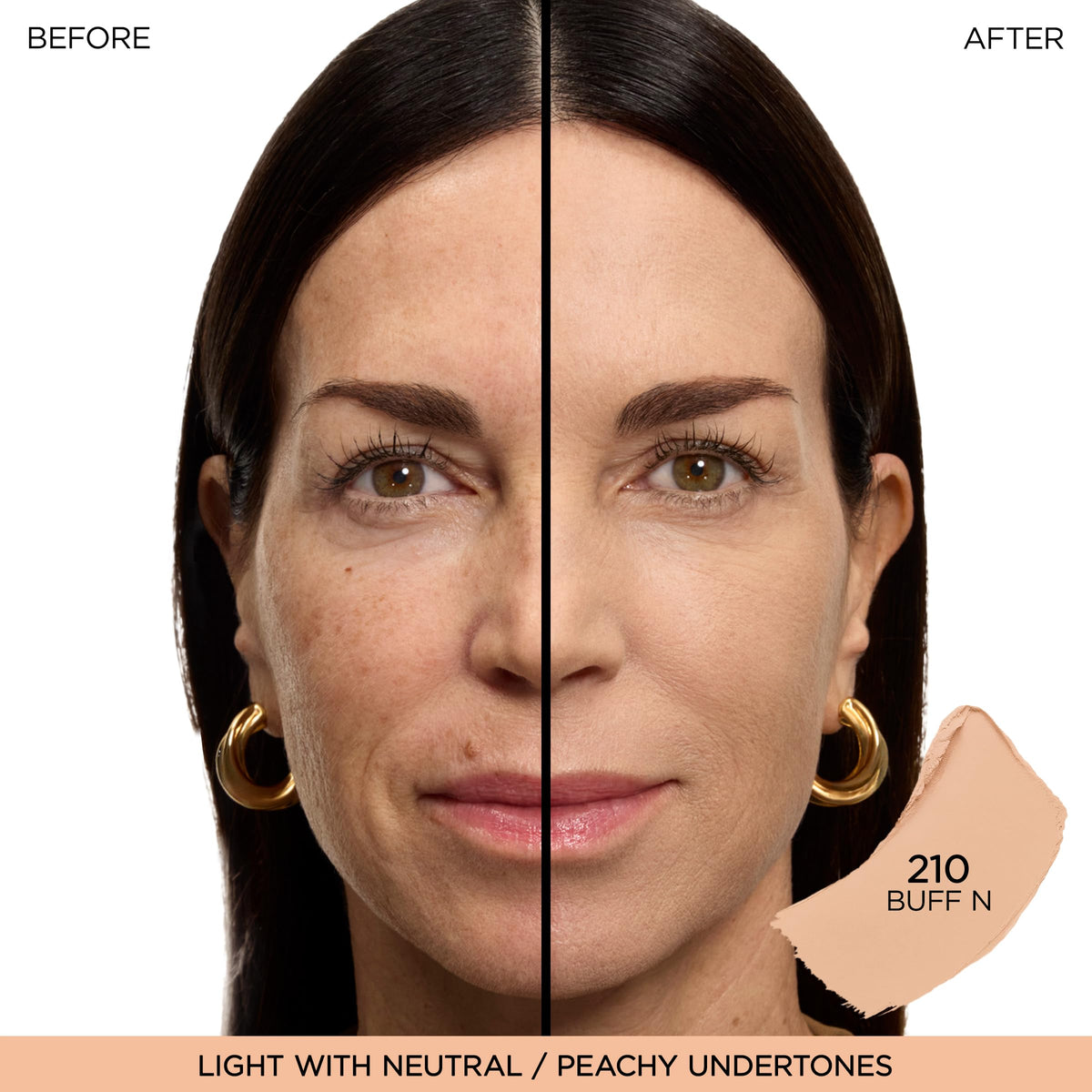 Closeup of Lancôme formula swept on skin, demonstrating smooth blendability and even coverage benefit