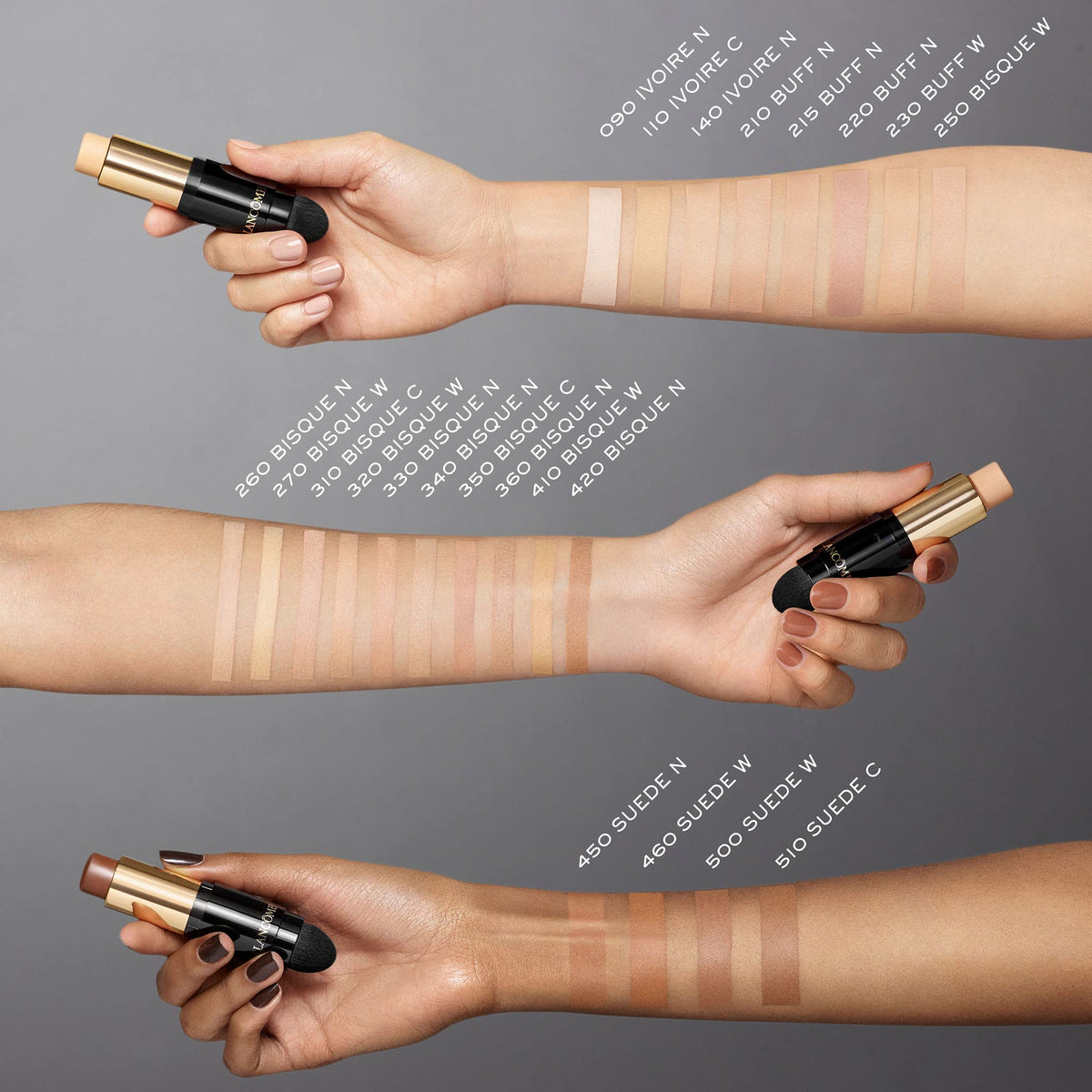 Lancôme Teint Idole swatched on arm demonstrating 420 Bisque Neutral match