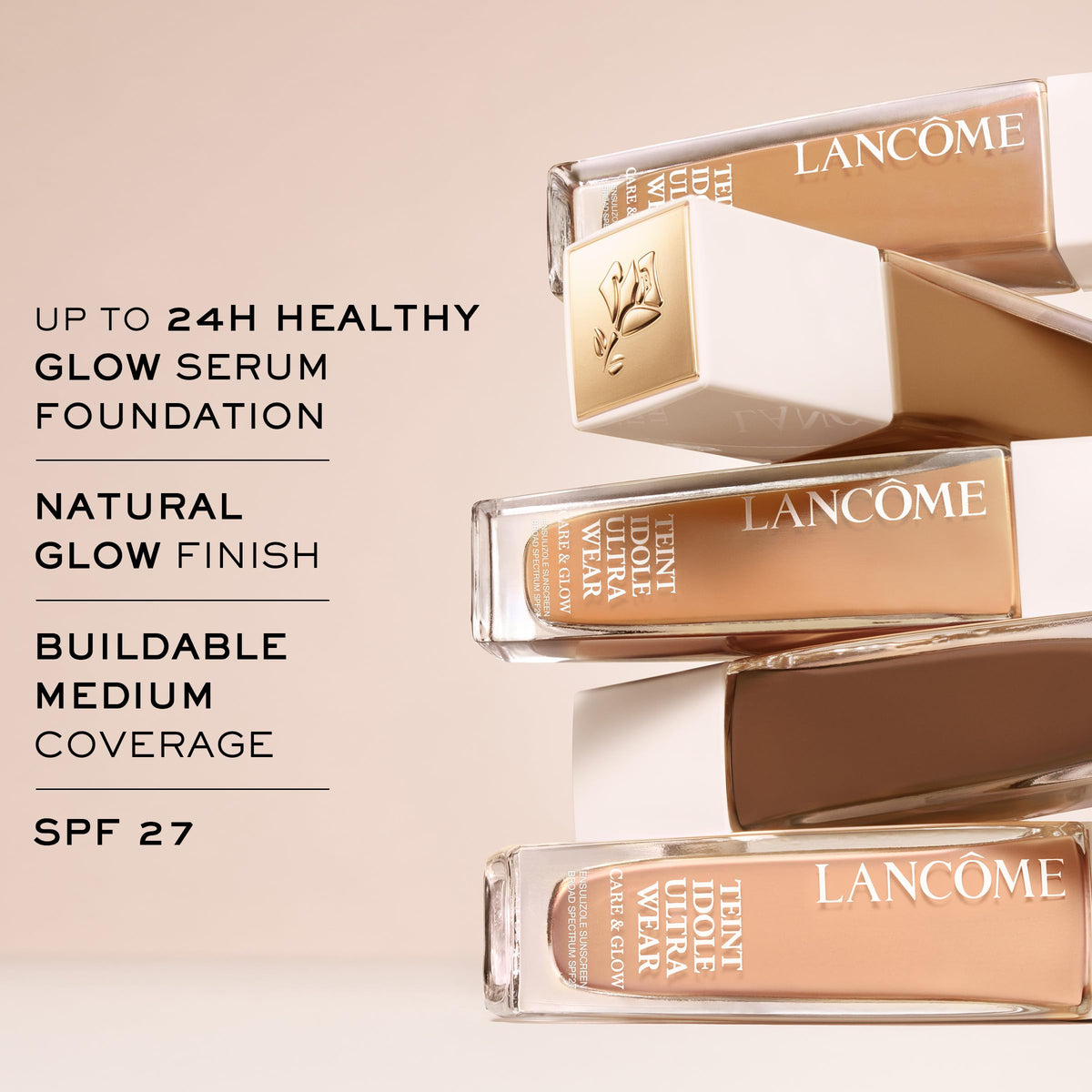 Lancôme arm swatches demonstrating shade 125W and buildable coverage benefit