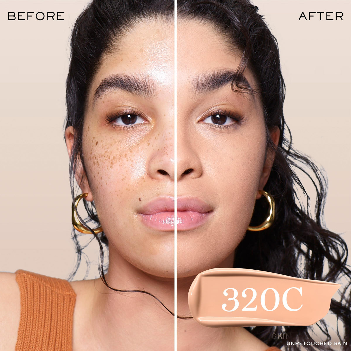 Lancôme foundation texture close-up on a surface, highlights smooth blendable formula