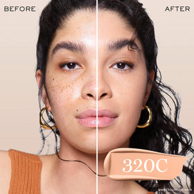 Lancôme foundation texture close-up on a surface, highlights smooth blendable formula