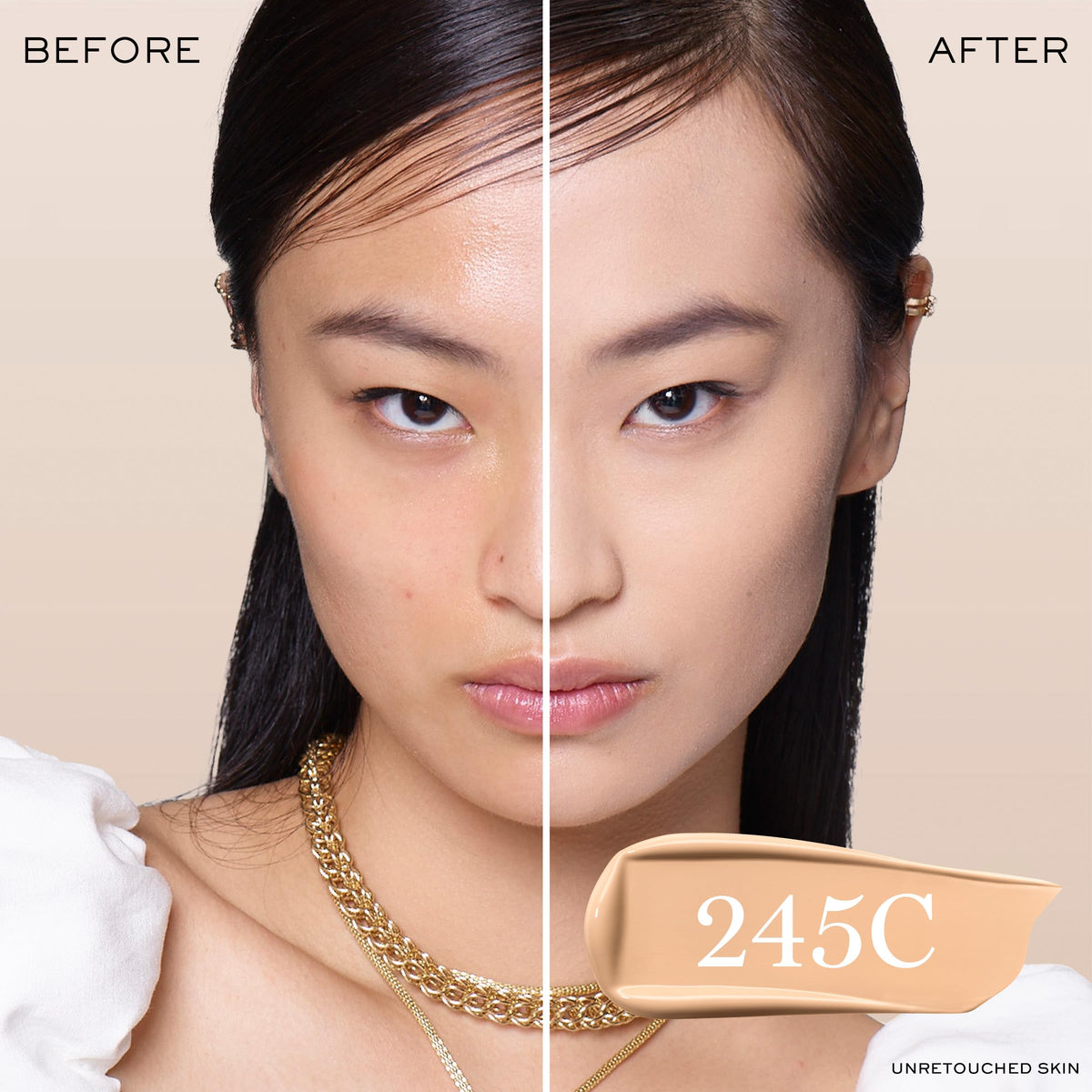 Lancôme foundation texture close-up showing smooth blendability and breathable finish