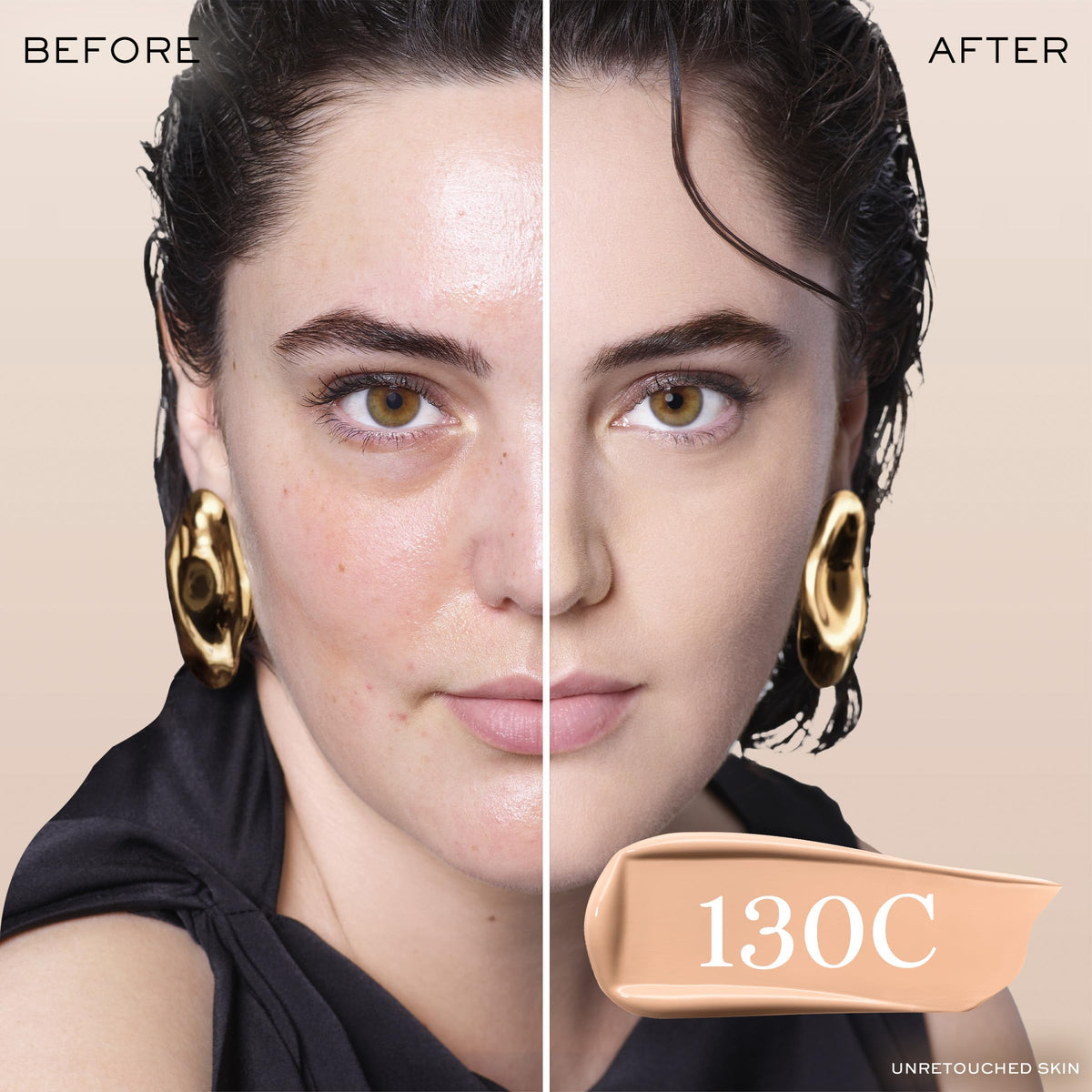 Lancôme foundation texture swatch displaying smooth blendability and hydration